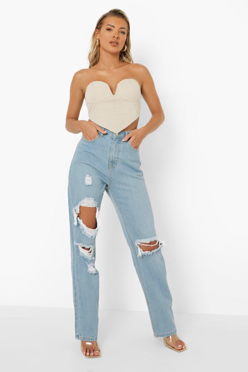 Blue riot high rise ripped sales rigid jeans